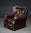 Chesterfield lænestol med brunt læder