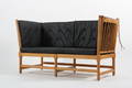 Børge Mogensen Tremmesofa af bøgetræ, nye hynder med sort semianilin læder.  