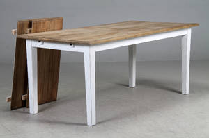 Spisebord, to tillægsplader, genbrugs elmetræ 3