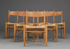 Hans J. Wegner. Sæt på seks stole i eg, model CH36. 6  Denne vare er sat til omsalg under nyt varenummer 4406926