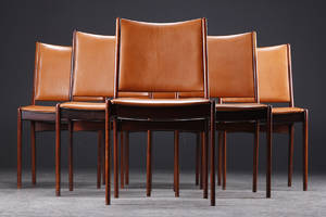 Johannes Andersen. Seks spisestole, læder og palisander 6