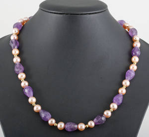 1 strand amethyst  fresh water pearl necklace 