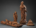 Tre religiøse figurer af egetræ, ca. 19.20. årh.