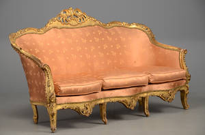 Sofa af udskåret og forgyldt træ, 1900-tallet