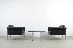 Horst Brüning, Paar Sessel Modell 6911 Beistelltisch in Flachstahl 3