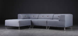Nomad DOT modulsofa, grå med brune læderknapper
