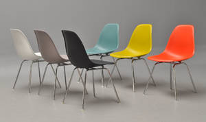 Charles Eames. Sæt på seks skalstole, model DSS Multi 6