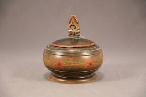 SKRUVASK, ORGINALMÅLAD, 1900-TAL, FINLAND, TOTAL HÖ 15, DIAM 14 CM