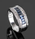 Safir- og brillantring af hvidguld 18 kt. Ringstr. 55, Ø 17,5 mm.
