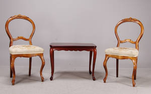 Stolar, 1 par samt bord, rokokostil, 1900-talets mitt
