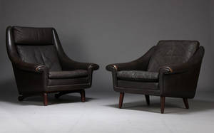 Lænestole, brunt skind, dansk møbelproducent 2