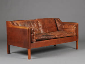 Børge Mogensen. To-pers. sofa model 2212 brunt læder 