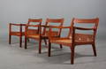 Ole Wanscher. Tre lænestole, af teak. Model 166. 3