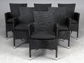 Havemøbler. Seks stabelbare havestole, sort polyrattan, aluminium stel. 6  
