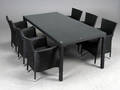 Havemøbler. Seks havestole samt bord, sort polyrattan, aluminium stel. 7 