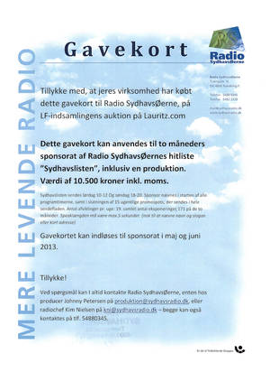 2 måneders sponsorat af Sydhavnslisten inkl. én produktion