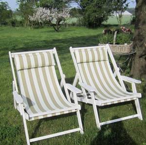 Par liggestole med armlæn og stribet betræk, fransk stil 2