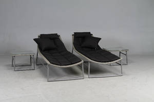 Liggestole med borde, gråt polyrattan 4