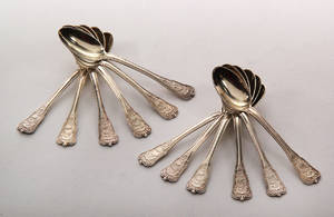 A. Michelsen. Rosenborg, 12 stk. theskeer af sterlingsølv 12