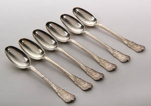 A. Michelsen. Rosenborg, 6 stk. middagsskeer af sterlingsølv 6