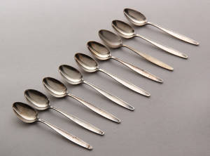 Georg Jensen. Cypres, 9 stk. theskeer af sterlingsølv 9