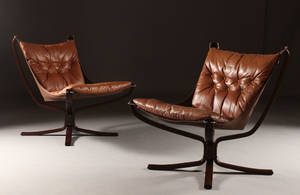 Sigurd Ressell, par Falcon lænestole, brunt skind 2