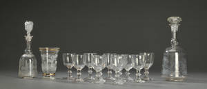 Holmegaard, Kastrup mm. 14 glas samt to karafler, egeløv 17