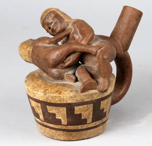 Moche stibøjlekar m. elskende par