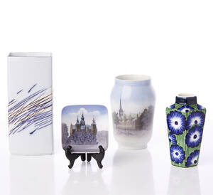 Royal Copenhagen 3 vaser samt fat