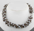 4 strand smokey quartz rock shape  pearl necklace