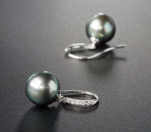 Ohrhänger in Weißgold mit Tahitiperlen und Brillanten  2 