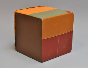 Læderpuff, flerfarvet, ca. 1980erne