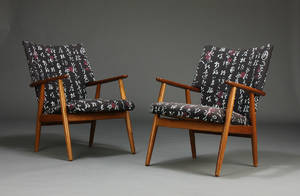 Dansk møbelproducent, par lænestole, 1960erne, teaktræ, egetræ 2