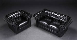 2-pers. Chesterfield sofa samt lænestol, sort 2 