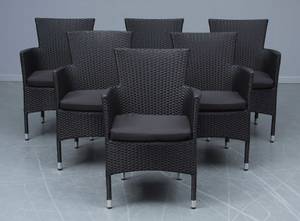 Havemøbler. Seks havestole, sort polyrattan 6