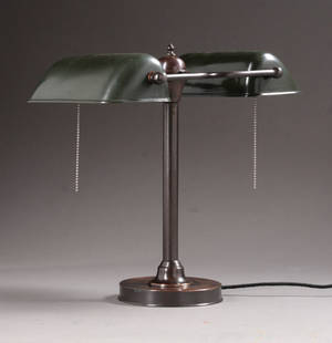 Bordlampe, bronce, bemalede skærme