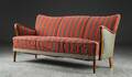 Sofa, uld og bejdset træ, 1900-tallets midte