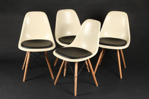 Charles Eames. Sæt DSW stole med sæder af sort læder 4