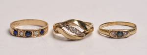 3 Vintageringe af 14 kt. guld med bl. andet diamanter 3