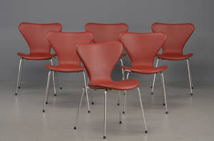 Arne Jacobsen. Sæt på seks stole model 3107. 6 