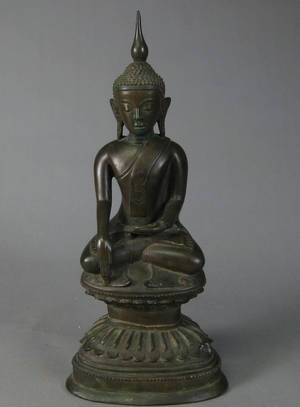 Thailandsk buddha figur, patineret bronze