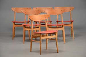 Dansk møbelproducent Sæt på seks stole i teak og eg, 1960erne 