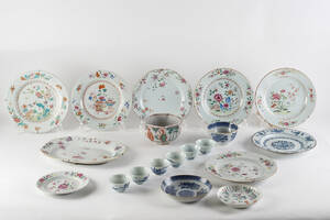 Samling Kina tallrikar m m, 17 1800-tal, 19 delar. 19