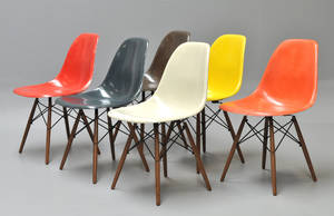 Charles Eames. Sæt på seks skalstole, multicolor, model DSW 6