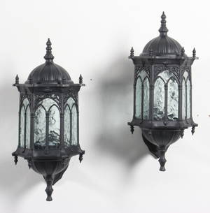 Sæt på seks udendørs væglanterner, sorte 6