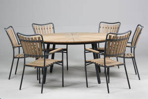 Daneline Havemøbler. Rundt havebord samt seks armstole, artwood