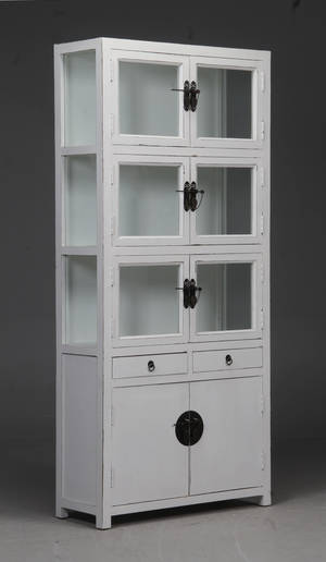 Vitrineskab, hvid antikbemaling.