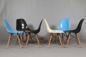 Charles Eames. Sæt på seks skalstole, model DSW 6
