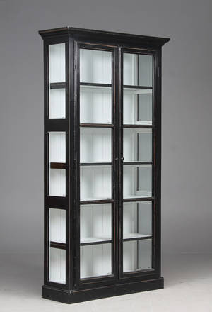 Vitrineskab, sort antikbemaling