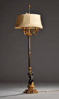 Standerlampe af forgyldt og patineret bronze